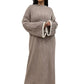 Women’s long knitted dress with contrast edge in Beige color