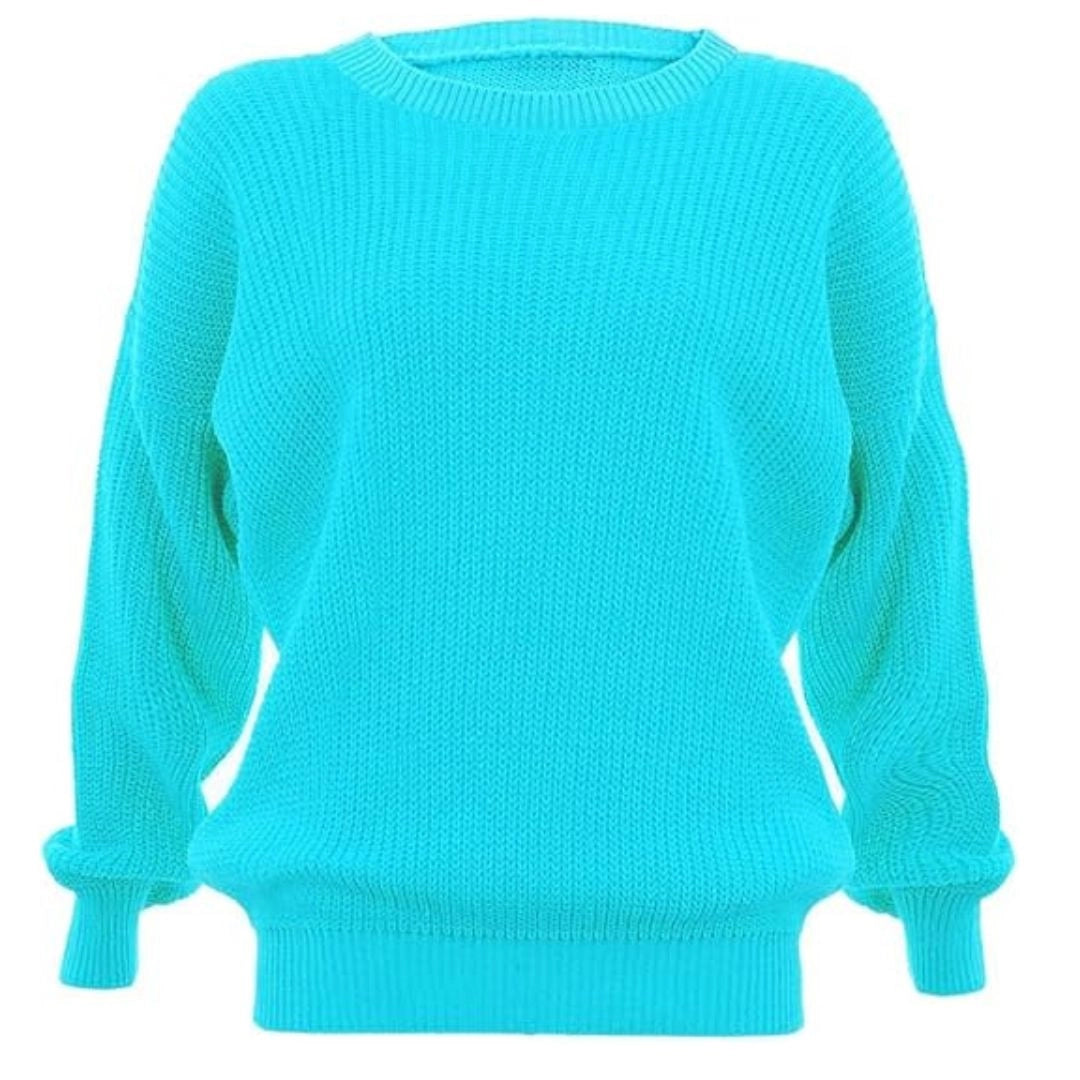 Ladies chunky fisherman jumper in Aqua color
