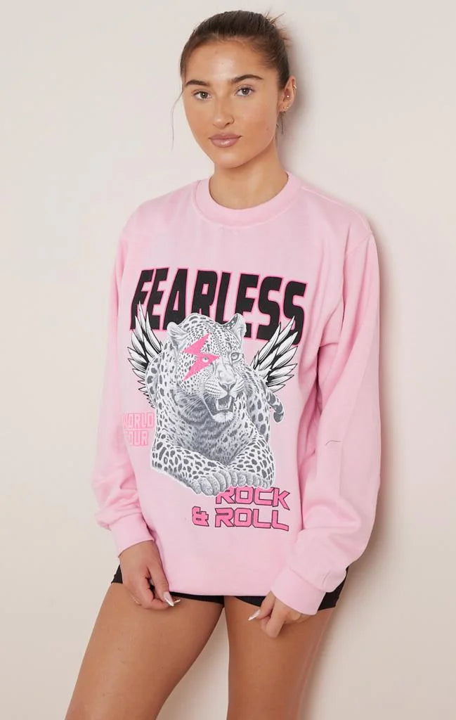 Women’s fearless tiger print sweatshirt in Pink color