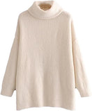 Women’s chunky knitted high roll neck jumper dress in beige color