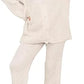 Ladies 2-piece Italian knitted cardigan and wide-leg loungewear co-ord tracksuit set in Beige color