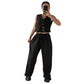 Women’s wide leg pants two piece set in Black color