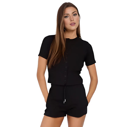 Women’s cotton top and shorts set in Black color