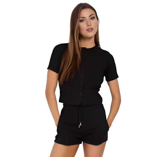 Women’s cotton top and shorts set in Black color