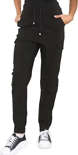 Ladies cargo wide leg pants in Black color