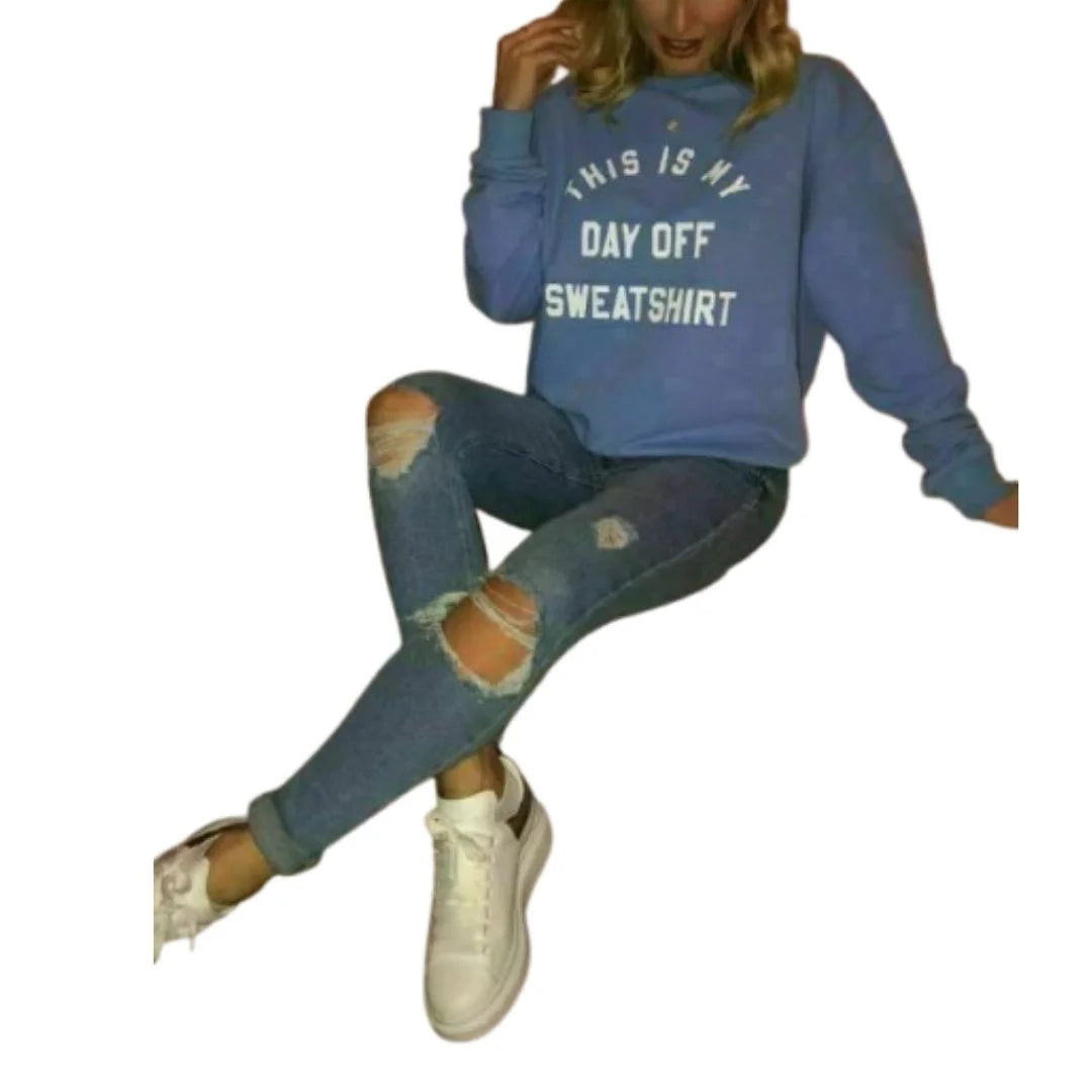 Women’s “This Is My Day Off” printed sweatshirt in Blue color