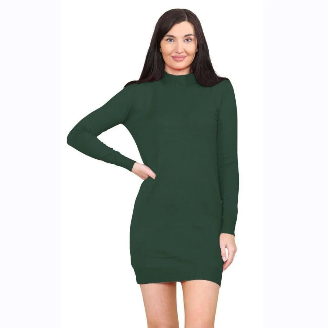 Women’s knitted jumper midi dress in Bottle Green color