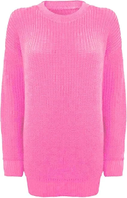 Ladies long knitted tunic jumper dress in Pink color