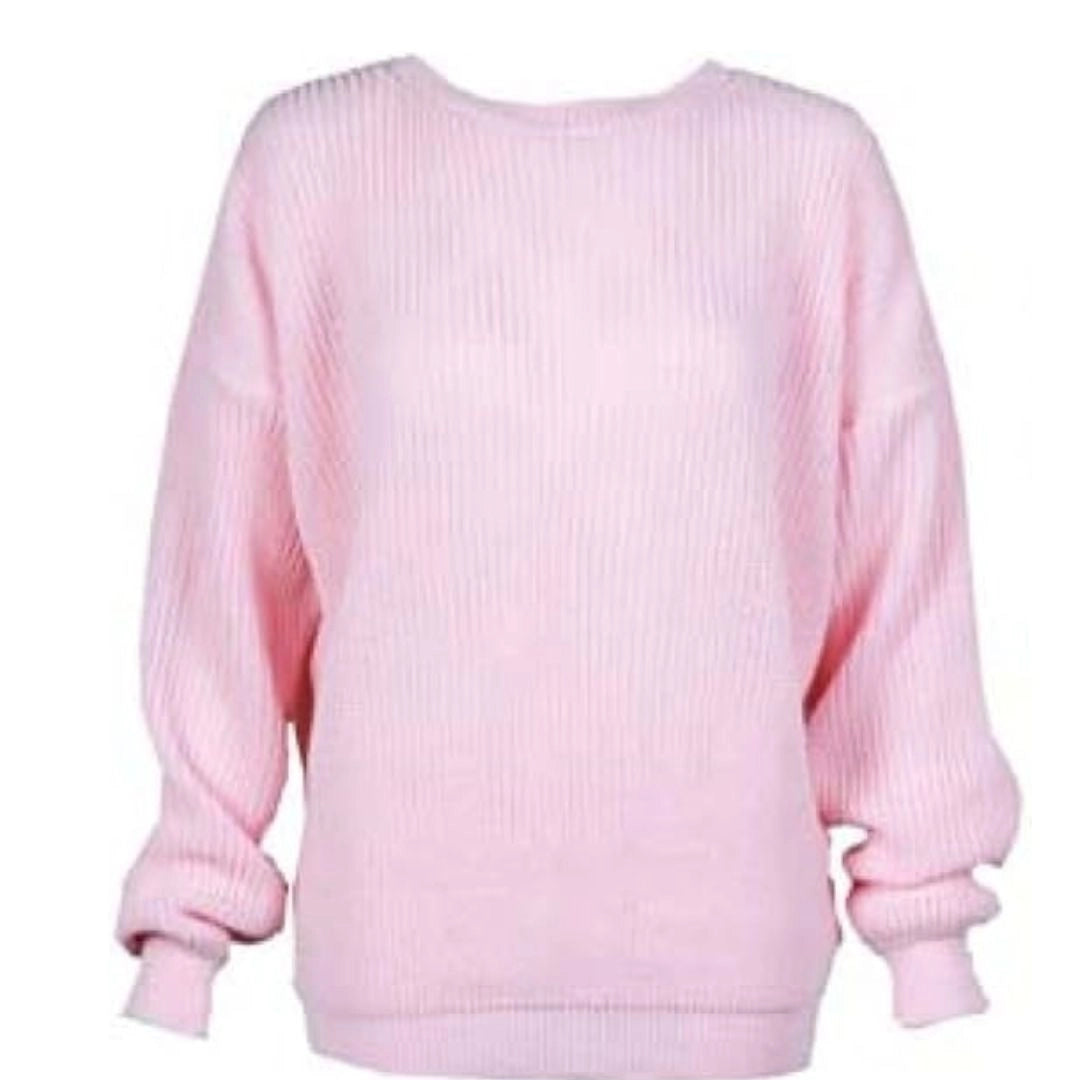 Ladies chunky fisherman jumper in pink color