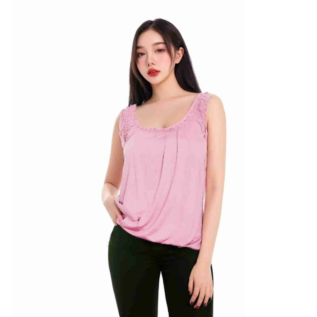 Women’s sleeveless bubble hem tank top in Baby Pink color