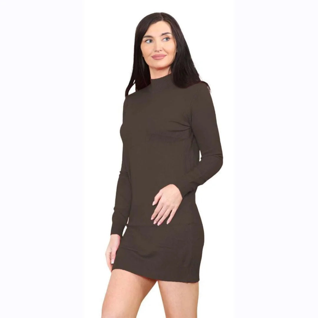 Women’s knitted jumper midi dress in Brown color