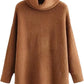 Women’s chunky knitted high roll neck jumper dress in brown color