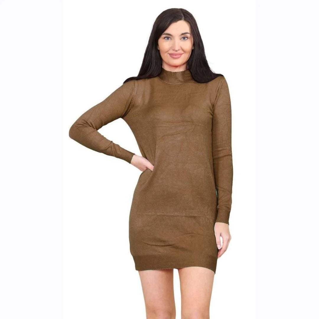 Women’s knitted jumper midi dress in Camel color