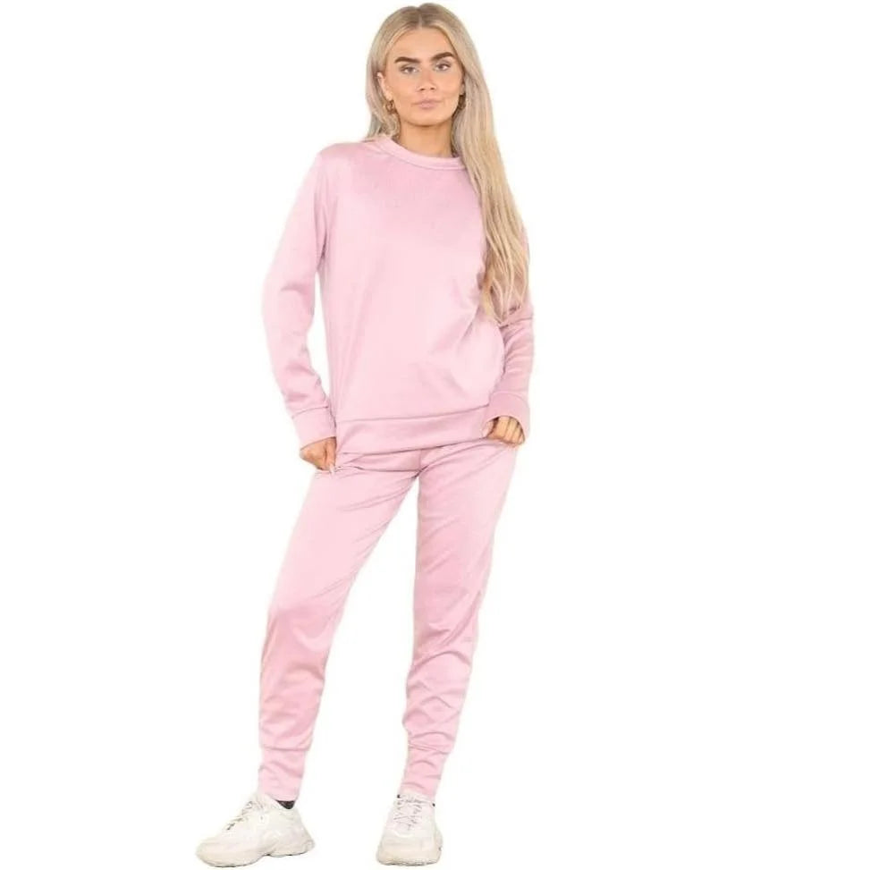 Ladies plain tracksuit joggers and sweatshirt in Pink color