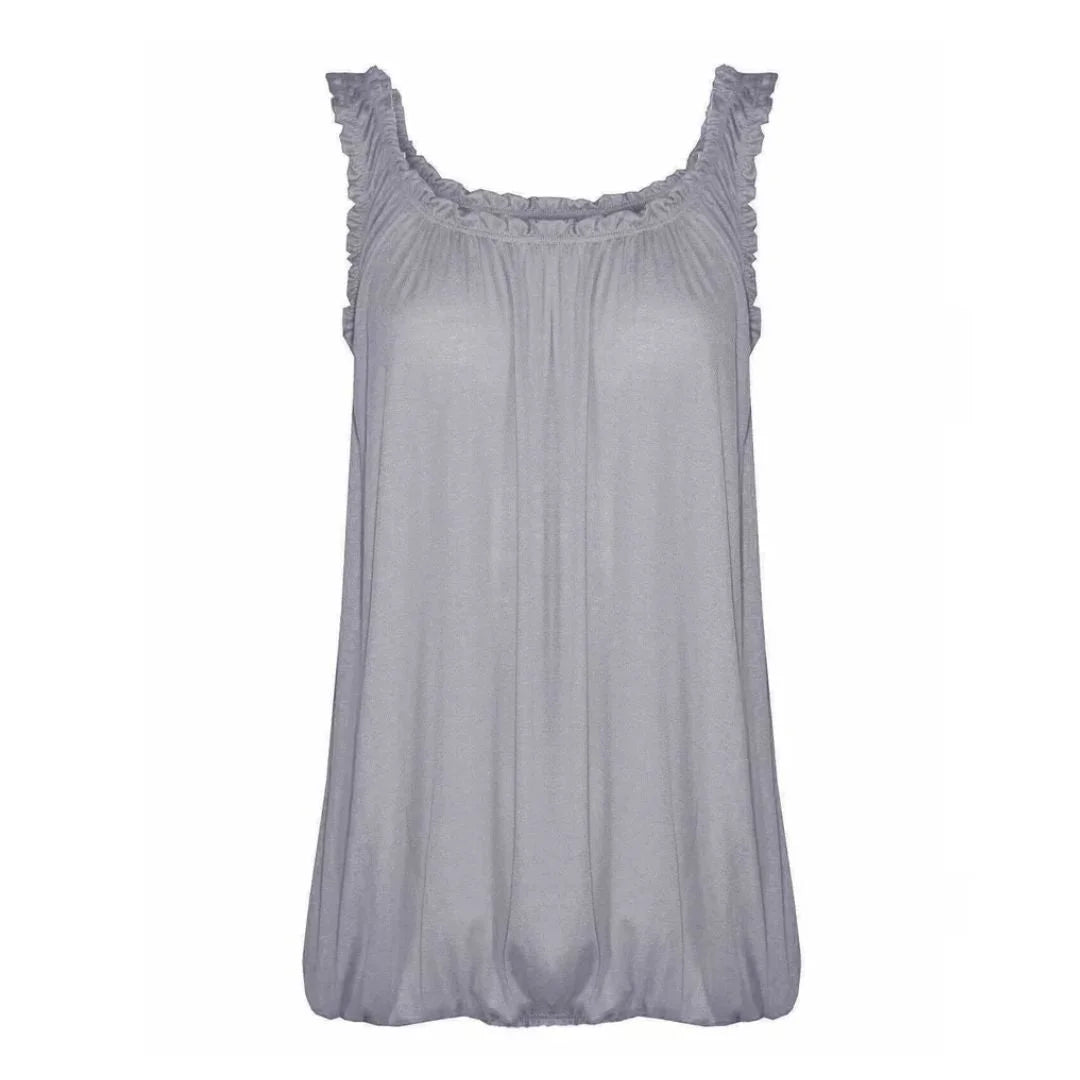 Women’s sleeveless bubble hem tank top in Silver color