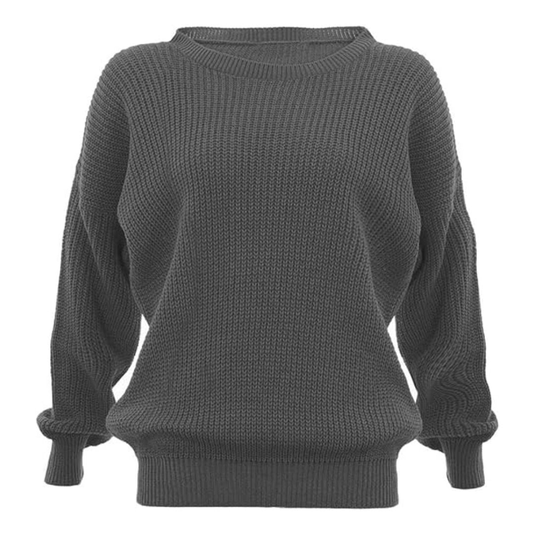 Ladies chunky fisherman jumper in Charcoal color