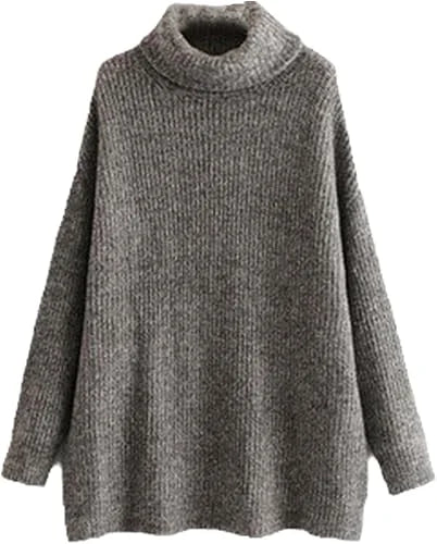 Women’s chunky knitted high roll neck jumper dress in grey color