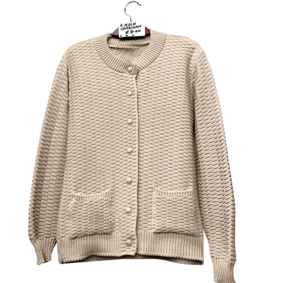 Women’s stitch crew neck cardigan in Cream color