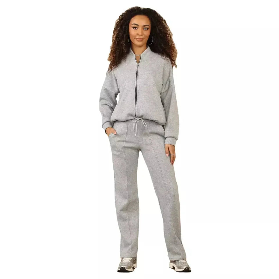 Ladies two-pocket casual jacket in Grey color