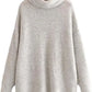 Women’s chunky knitted high roll neck jumper dress in silver grey color