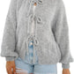 Women’s open front puff sleeve cardigan in Grey color