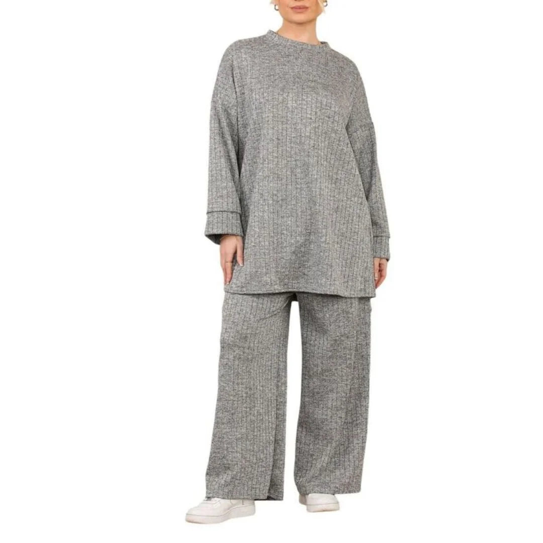 Women’s velvet hooded tracksuit set in Grey color