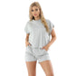 Ladies short sleeve two piece tracksuit in Grey color