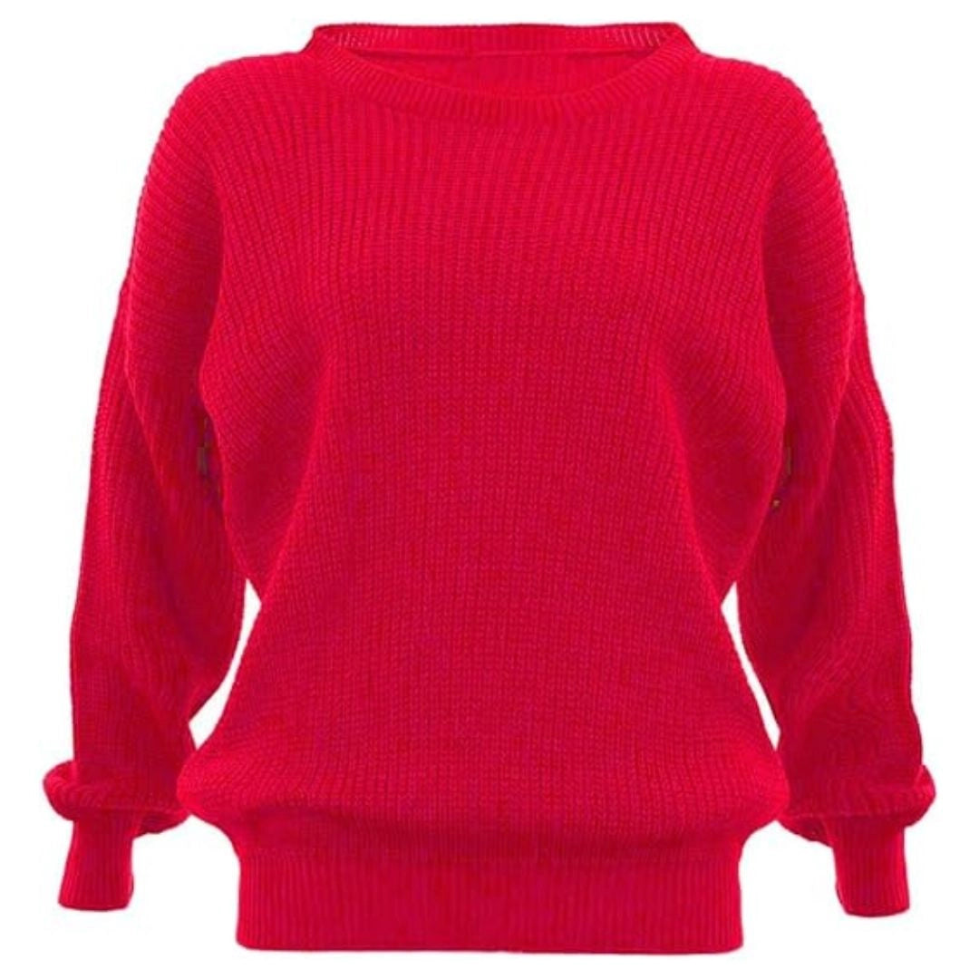 Ladies chunky fisherman jumper in Hot Pink color