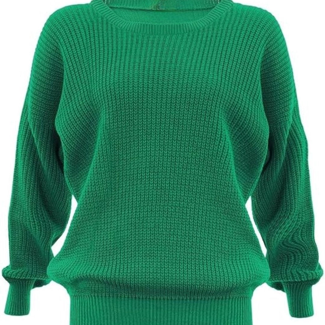 Ladies chunky fisherman jumper in Jade Green color
