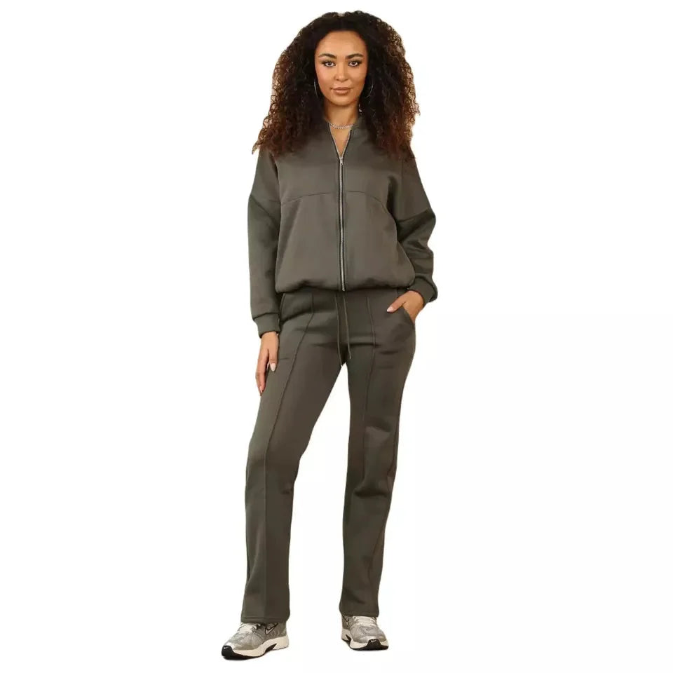 Ladies two-pocket casual jacket in Khaki color