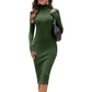 Ladies high funnel neck maxi knitted dress in Khaki color