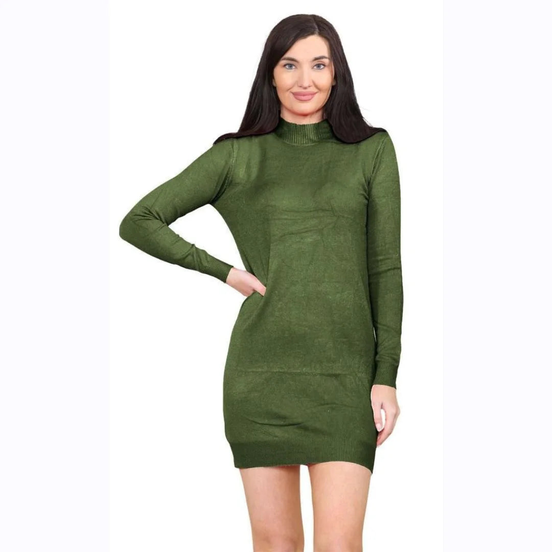 Women’s knitted jumper midi dress in Khaki color