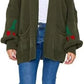 Women’s cherry print knit cardigan in Khaki color
