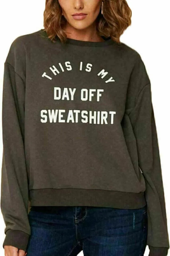 Women’s “This Is My Day Off” printed sweatshirt in Khaki color
