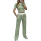 Ladies ribbed crop top and trouser co-ord set in Khaki color