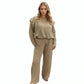 Ladies frill sleeve loungewear set in Khaki color