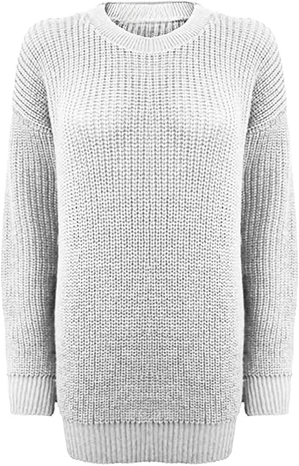 Ladies long knitted tunic jumper dress in Cream color