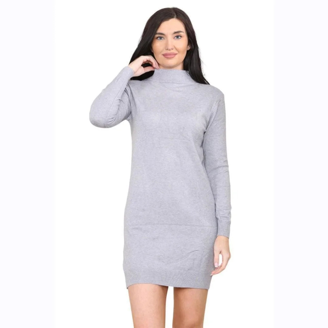 Women’s knitted jumper midi dress in Light Grey color
