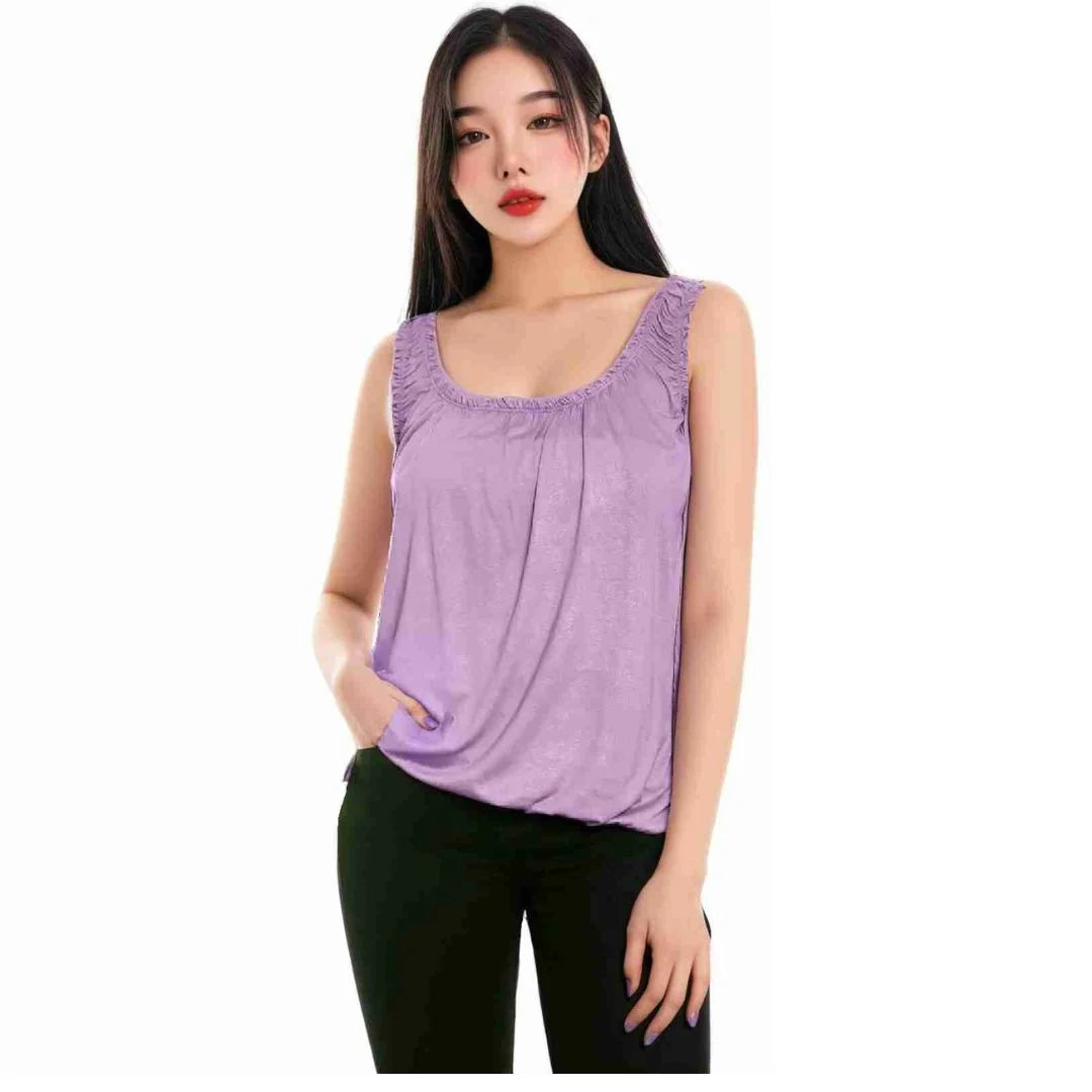 Women’s sleeveless bubble hem tank top in Lilac color