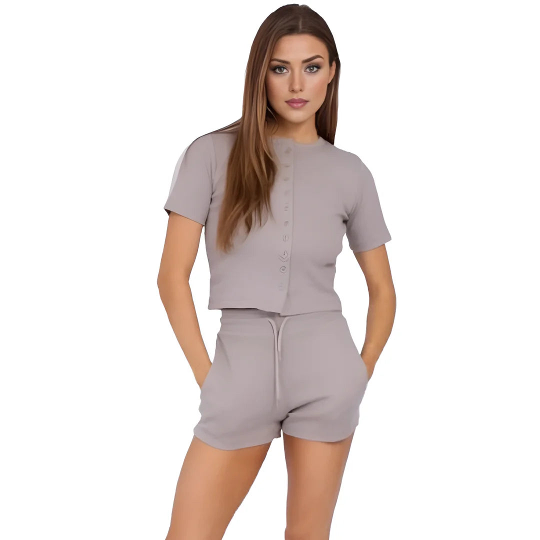 Women’s cotton top and shorts set in Mocha color