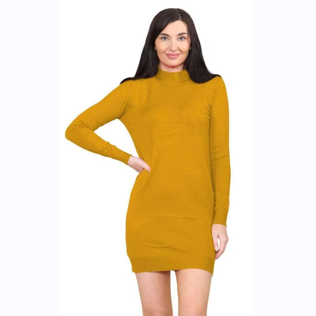 Women’s knitted jumper midi dress in Mustard color