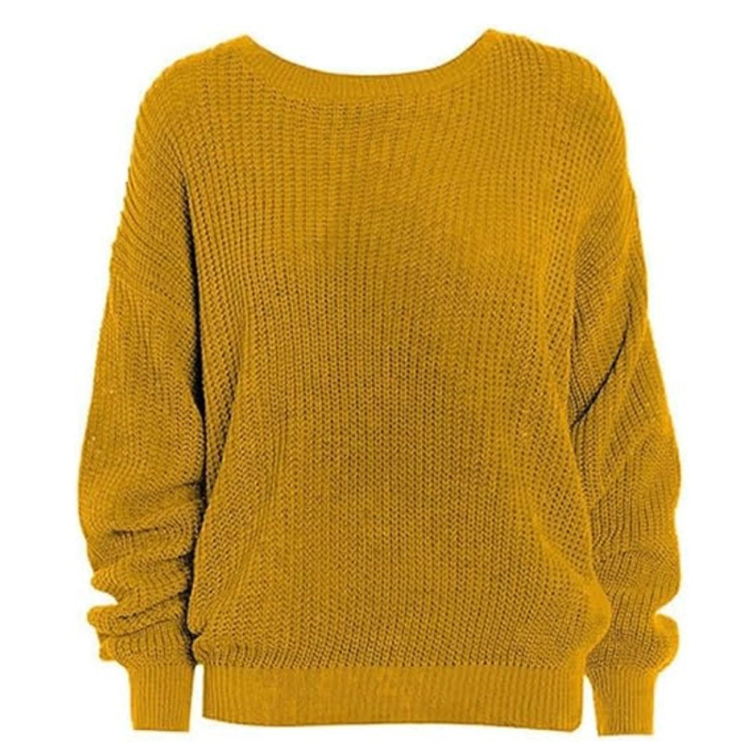 Ladies chunky fisherman jumper in Mustard color