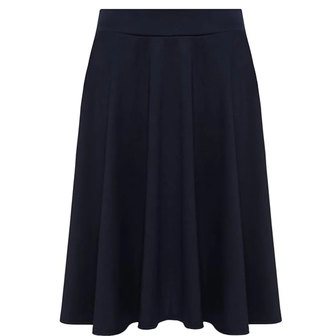Ladies plain stretchy skater skirt in Navy color
