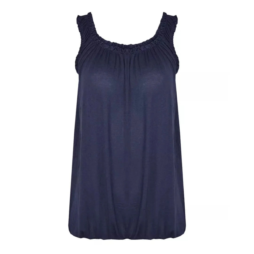 Women’s sleeveless bubble hem tank top in Navy color