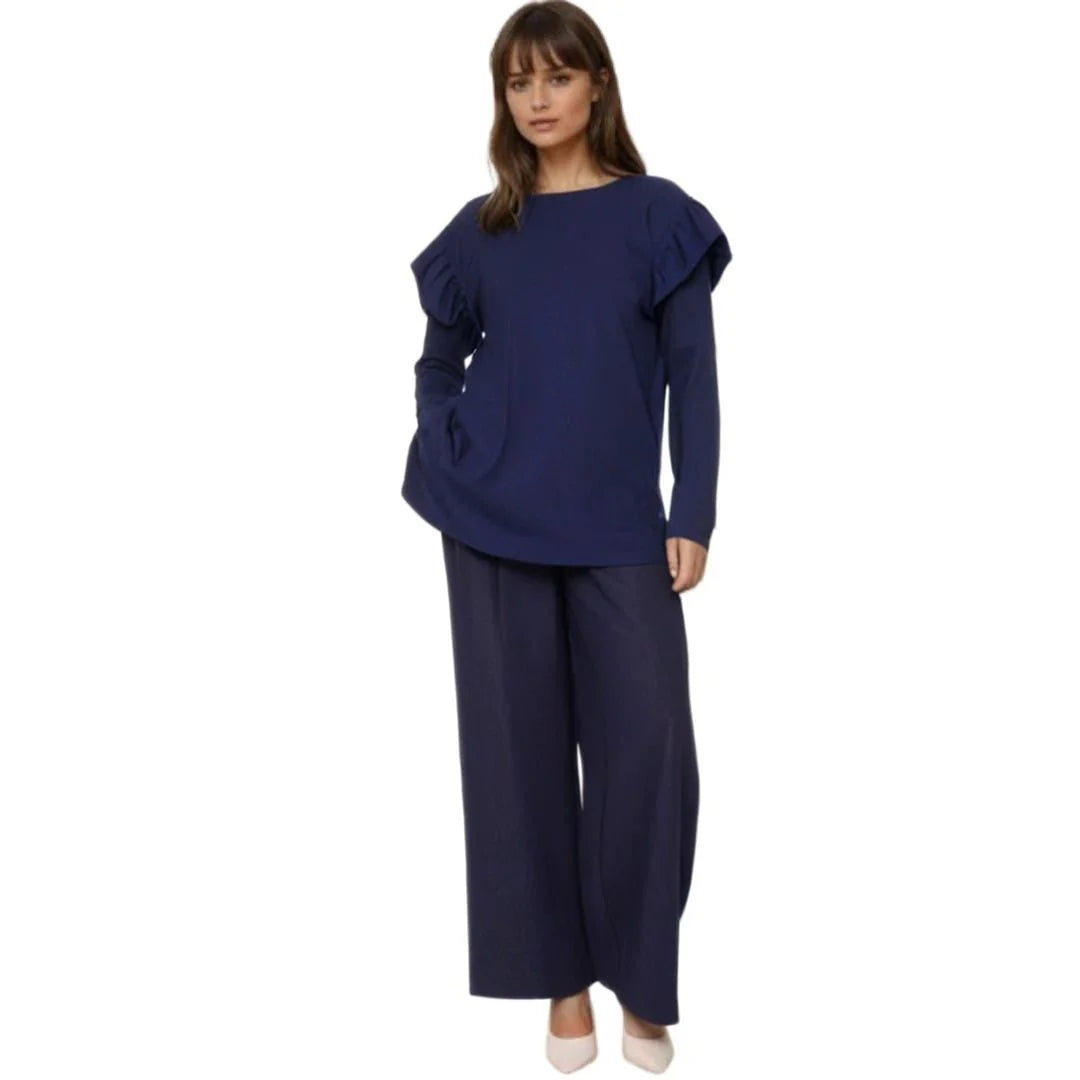 Ladies frill sleeve loungewear set in Navy color