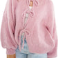Women’s open front puff sleeve cardigan in Pink color
