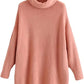 Women’s chunky knitted high roll neck jumper dress in pink color