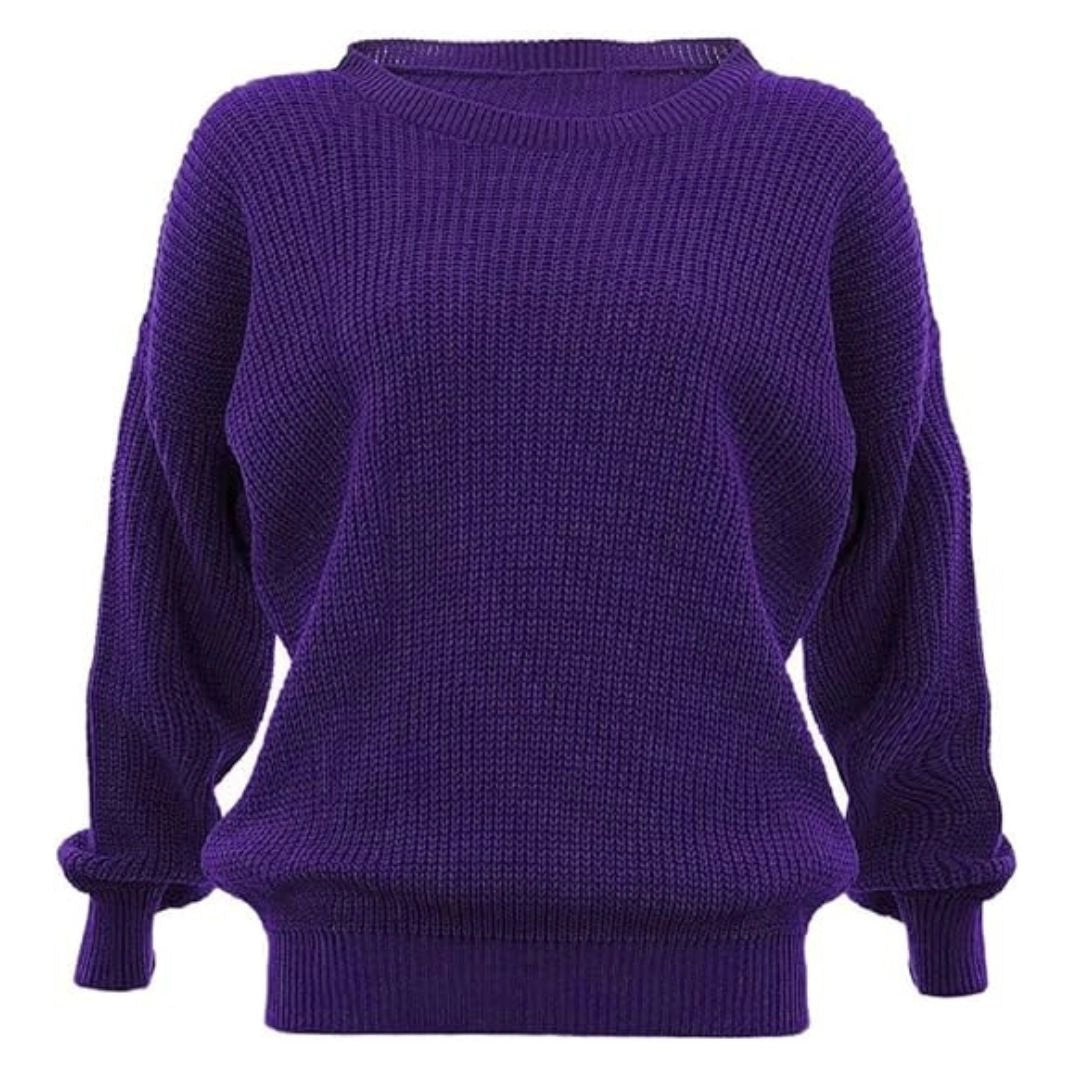 Ladies chunky fisherman jumper in Purple color