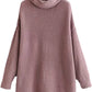 Women’s chunky knitted high roll neck jumper dress in purple color