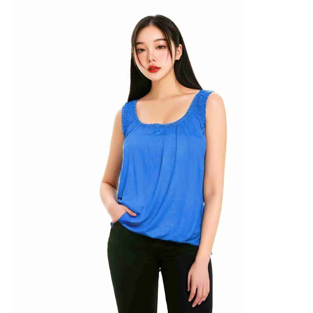Women’s sleeveless bubble hem tank top in Royal Blue color